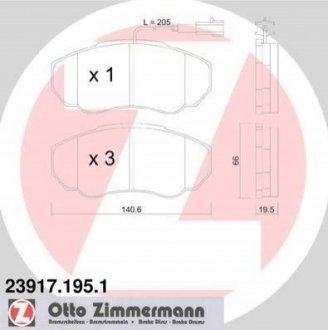 Купить Комплект тормозных колодок Peugeot Boxer, Fiat Ducato, Citroen Jumper ZIMMERMANN 23917.195.1 (фото1) подбор по VIN коду, цена 2000 грн.