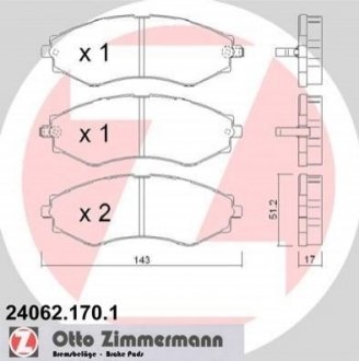 Купити Гальмівні колодки дискові передні Daewoo Nubira, Leganza, Chevrolet Tacuma, Evanda, Epica ZIMMERMANN 240621701 (фото1) підбір по VIN коду, ціна 1273 грн.