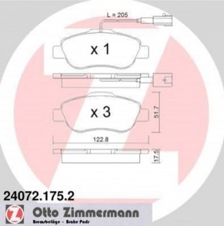 Комплект тормозных колодок Fiat 500, Ford KA ZIMMERMANN 24072.175.2