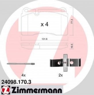 Купить Тормозные дисковые колодки с аксессуарами передние Volkswagen Touareg, Audi A3, TT, Seat Leon ZIMMERMANN 240981703 (фото1) подбор по VIN коду, цена 3588 грн.