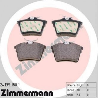 Купить Комплект тормозных колодок Citroen C5, Peugeot 407, 607 ZIMMERMANN 24135.180.1 (фото1) подбор по VIN коду, цена 1296 грн.