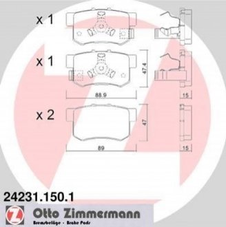 Купити Колодки гальмівні (задні) Honda Accord VIII/CR-V II/FR-V 04- (Akebono) Honda Accord, CR-V, FR-V ZIMMERMANN 24231.150.1 (фото1) підбір по VIN коду, ціна 1736 грн.