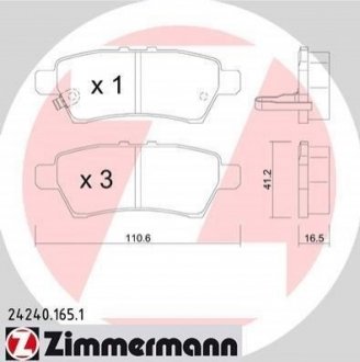 Купить Тормозные колодки дисковые задние Nissan Navara, Pathfinder ZIMMERMANN 242401651 (фото1) подбор по VIN коду, цена 1705 грн.