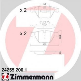 Купить Комплект тормозных колодок ZIMMERMANN 24255.200.1 (фото1) подбор по VIN коду, цена 3947 грн.