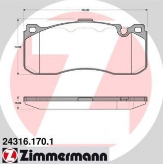 Колодки тормозные дисковые, Комплект BMW E91, E90, E82, E92, E93, E81, E88, Mini Cooper, BMW E87 ZIMMERMANN 243161701