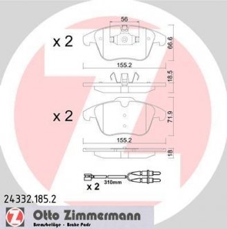 Купити Колодки гальмівні дискові (комплект 4 шт) Peugeot 508, Citroen C5, Peugeot 407 ZIMMERMANN 24332.185.2 (фото1) підбір по VIN коду, ціна 2194 грн.