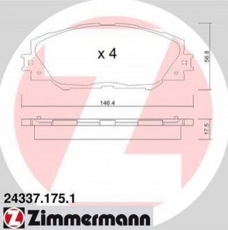 Комплект тормозных колодок Toyota Rav-4, Prius, Auris ZIMMERMANN 24337.175.1