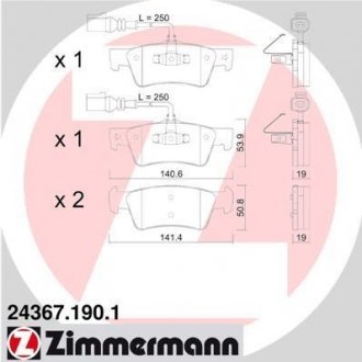 Колодки тормозные дисковые, Комплект Volkswagen Golf, Vento, Seat Toledo, Ibiza, Cordoba, Volkswagen Polo, Caddy, Touareg ZIMMERMANN 243671901