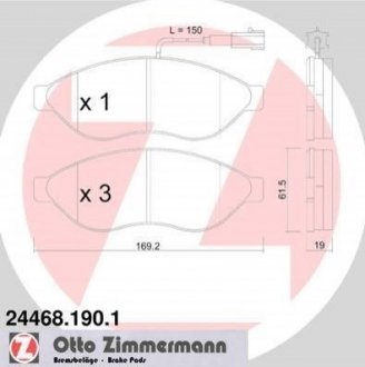 Колодки гальмівні (передні) Citroen Jumper/Fiat Ducato/Peugeot Boxer 06- (Brembo) (з датчиком) Fiat Ducato, Peugeot Boxer, Citroen Jumper ZIMMERMANN 24468.190.1