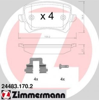 Купити Колодки гальмівні (без датчика)) Volkswagen Passat, Sharan, Tiguan, Audi Q3, A6, Volkswagen CC ZIMMERMANN 24483.170.2 (фото1) підбір по VIN коду, ціна 2317 грн.