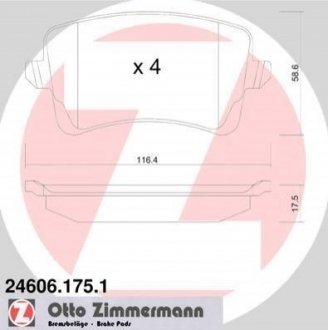 Купить Комплект тормозных колодок Audi A5, Q5, A4 ZIMMERMANN 24606.175.1 (фото1) подбор по VIN коду, цена 2335 грн.