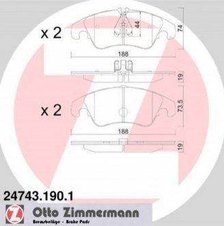 Колодки гальмівні (передні) Audi A4 07-18/A5 07-/Q5 13-17 (LUCAS-GIRLING) Ford Focus ZIMMERMANN 24743.190.1