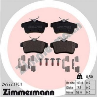 Купить Комплект тормозных колодок Citroen C4, Peugeot 508, 5008, Citroen DS4, Peugeot 308, Citroen DS5, Peugeot 3008 ZIMMERMANN 24922.170.1 (фото1) подбор по VIN коду, цена 2416 грн.