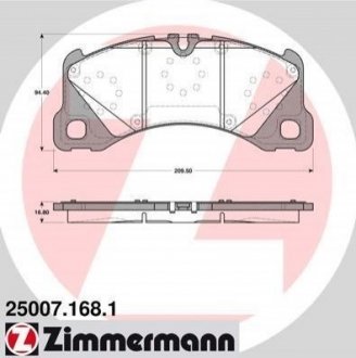 Купить Колодки тормозные дисковые Porsche Panamera ZIMMERMANN 25007.168.1 (фото1) подбор по VIN коду, цена 5485 грн.