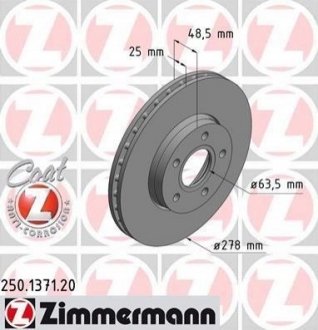 Купить Диск тормозной Ford C-Max, Focus ZIMMERMANN 250.1371.20 (фото1) подбор по VIN коду, цена 2401 грн.