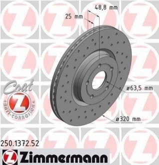 Диск гальмівний Volvo C70, S40, V50, Ford Focus, Volvo V40 ZIMMERMANN 250.1372.52