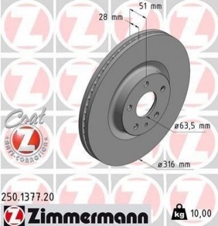 Тормозные диски передние Ford Mondeo ZIMMERMANN 250137720