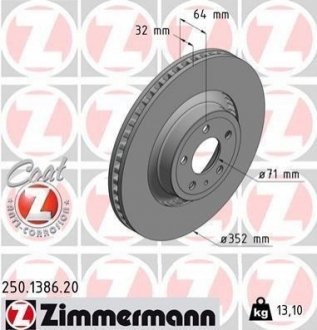 Диск тормозной ZIMMERMANN 250.1386.20