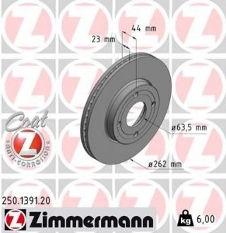 Тормозные диски передние Ford Fiesta ZIMMERMANN 250139120