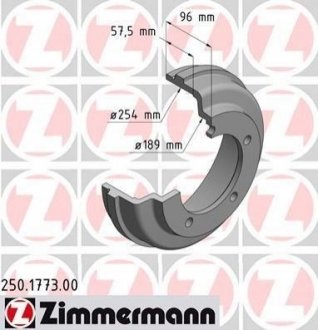 Купить Тормозные барабаны задние Ford Transit ZIMMERMANN 250177300 (фото1) подбор по VIN коду, цена 2774 грн.