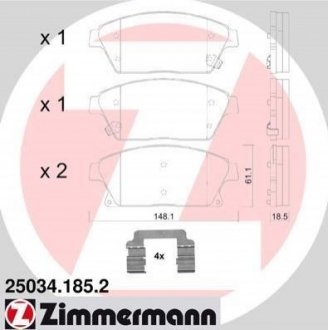 Купити Гальмівні колодки дискові передні Opel Astra, Chevrolet Cruze, Opel Zafira ZIMMERMANN 250341852 (фото1) підбір по VIN коду, ціна 2954 грн.