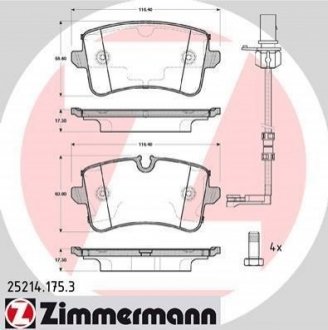 Купить Колодки тормозные дисковые Audi A8 ZIMMERMANN 25214.175.3 (фото1) подбор по VIN коду, цена 2317 грн.