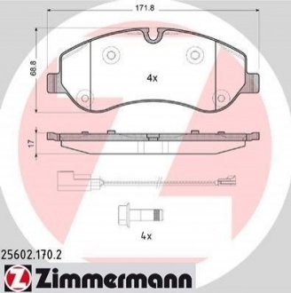 Купить Тормозные колодки дисковые передние ZIMMERMANN 256021702 (фото1) подбор по VIN коду, цена 2299 грн.