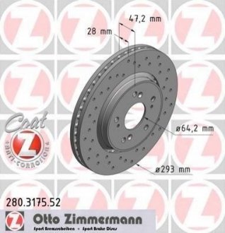 Купити Диск гальмівний Honda CR-V ZIMMERMANN 280.3175.52 (фото1) підбір по VIN коду, ціна 3731 грн.