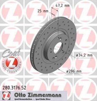 Купити Диск гальмівний ZIMMERMANN 280.3176.52 (фото1) підбір по VIN коду, ціна 4026 грн.