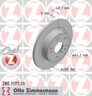 Купить Диск тормозной Honda Accord ZIMMERMANN 280.3177.20 (фото1) подбор по VIN коду, цена 1497 грн.