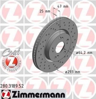 Купить Диск тормозной Honda Civic ZIMMERMANN 280.3189.52 (фото1) подбор по VIN коду, цена 3994 грн.