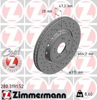 Диск гальмівний Honda CR-V ZIMMERMANN 280.3191.52