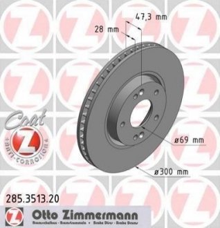 Диск тормозной Hyundai I30, Veloster, KIA Ceed, Soul, Pro Ceed ZIMMERMANN 285.3513.20