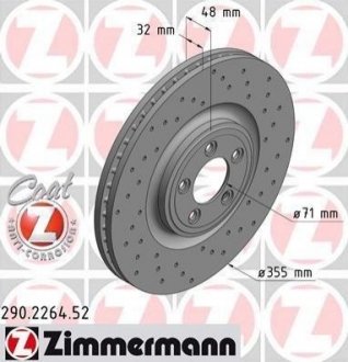 Купити Диск гальмівний Jaguar XF, XJ, XK ZIMMERMANN 290.2264.52 (фото1) підбір по VIN коду, ціна 5186 грн.