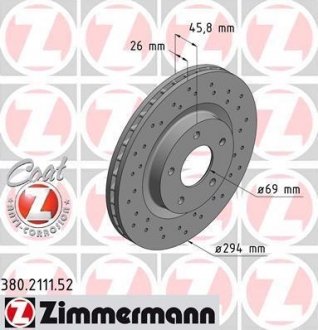 Диск тормозной Mitsubishi ASX, Outlander, Dodge Avenger, Jeep Compass, Patriot, Citroen C4, Dodge Caliber, Mitsubishi Lancer, Hyundai H-1, Mitsubishi Eclipse Cross ZIMMERMANN 380.2111.52