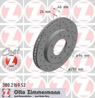 Купить Диск тормозной Mitsubishi Pajero ZIMMERMANN 380.2169.52 (фото1) подбор по VIN коду, цена 4133 грн.