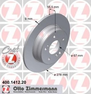 Диск тормозной Mercedes W124, S124, C124, C207, C238, A124, A207, A238, W202, C140, W210, S202, S210, CLK-Class, W203 ZIMMERMANN 400.1412.20