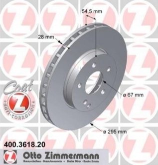 Диск гальмівний (передній) MB E-class (W211/S211) 02-09 (295x28) (з покриттям)(вентил.) Mercedes S211, W211 ZIMMERMANN 400.3618.20