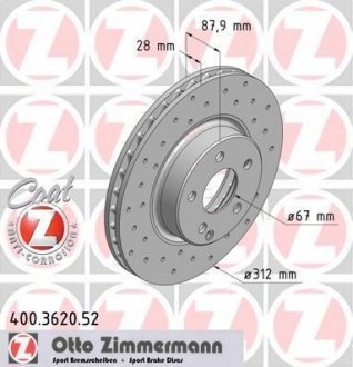 Купити Диск гальмівний SPORT Z ZIMMERMANN 400362052 (фото1) підбір по VIN коду, ціна 4100 грн.