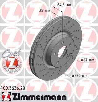 Диск гальмівний Mercedes S211, W211 ZIMMERMANN 400.3636.20