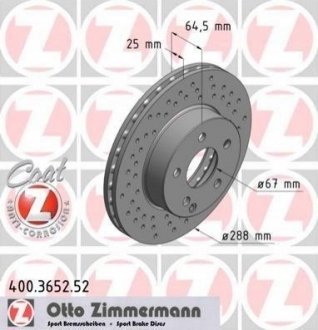 Купити Диск гальмівний Mercedes W204, S204, C204 ZIMMERMANN 400.3652.52 (фото1) підбір по VIN коду, ціна 4431 грн.