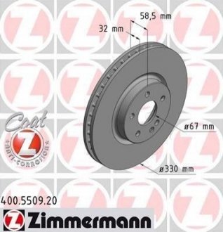 Купить Диск тормозной Mercedes Vito ZIMMERMANN 400.5509.20 (фото1) подбор по VIN коду, цена 3112 грн.