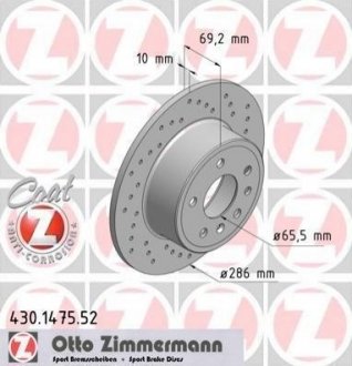 Купити Диск гальмівний Opel Vectra, SAAB 9-5, 9-3 ZIMMERMANN 430.1475.52 (фото1) підбір по VIN коду, ціна 2453 грн.