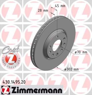 Диск гальмівний SAAB 9-3, Opel Vectra ZIMMERMANN 430.1495.20