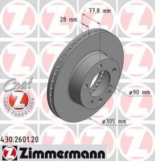Купить Тормозные диски передние Renault Master, Opel Movano ZIMMERMANN 430260120 (фото1) подбор по VIN коду, цена 2765 грн.