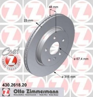 Купити Гальмівні диски задні SAAB 9-5, Opel Insignia, Chevrolet Malibu ZIMMERMANN 430261820 (фото1) підбір по VIN коду, ціна 2583 грн.