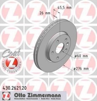 Купить Диск тормозной Opel Astra, Chevrolet Cruze, Aveo ZIMMERMANN 430.2621.20 (фото1) подбор по VIN коду, цена 2451 грн.