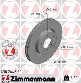 Купить Тормозные диски передние ZIMMERMANN 430264520 (фото1) подбор по VIN коду, цена 3076 грн.