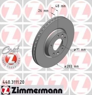 Тормозные диски Coat Z передние Peugeot 508, 407, 607 ZIMMERMANN 440311120