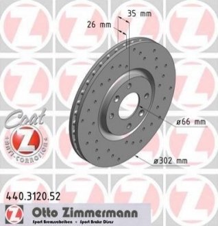 Купить Диск тормозной Citroen C4, DS4, Peugeot 208, Citroen DS5, Peugeot 5008, 308, 3008 ZIMMERMANN 440.3120.52 (фото1) подбор по VIN коду, цена 3277 грн.